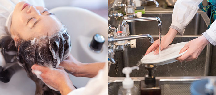 バリアの被膜が長時間、水・洗剤・アルコールなどの外的刺激から手肌を守ります。